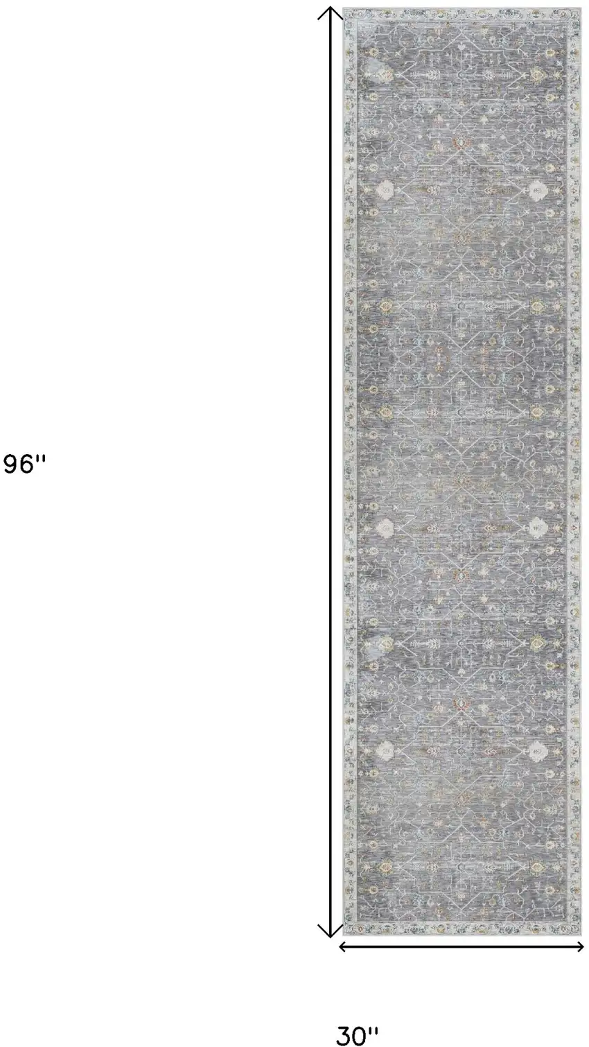 Gray Floral Distressed Runner Rug Photo 3