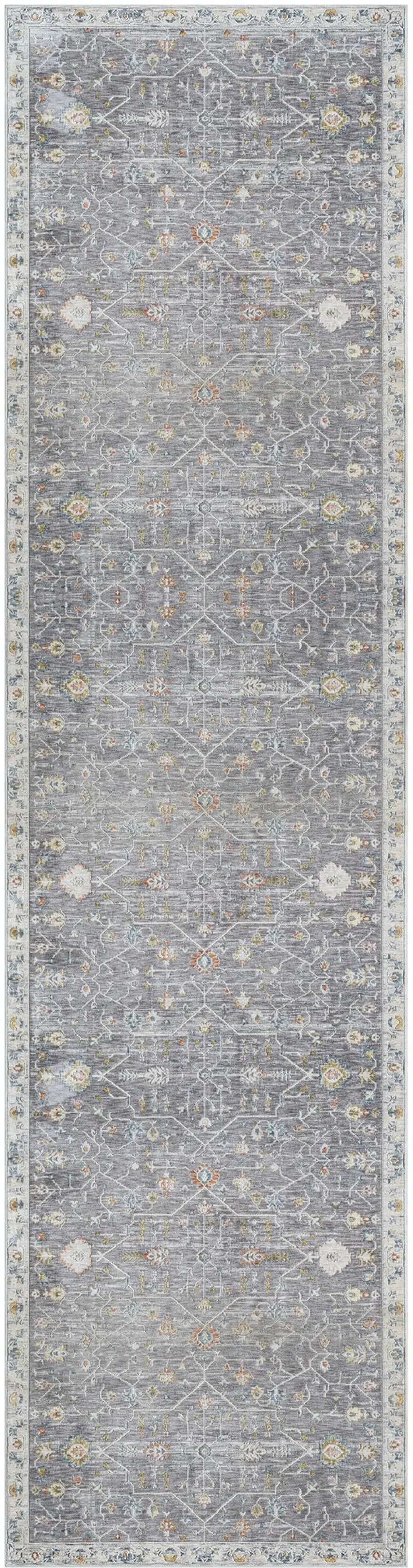 Gray Floral Distressed Runner Rug Photo 2