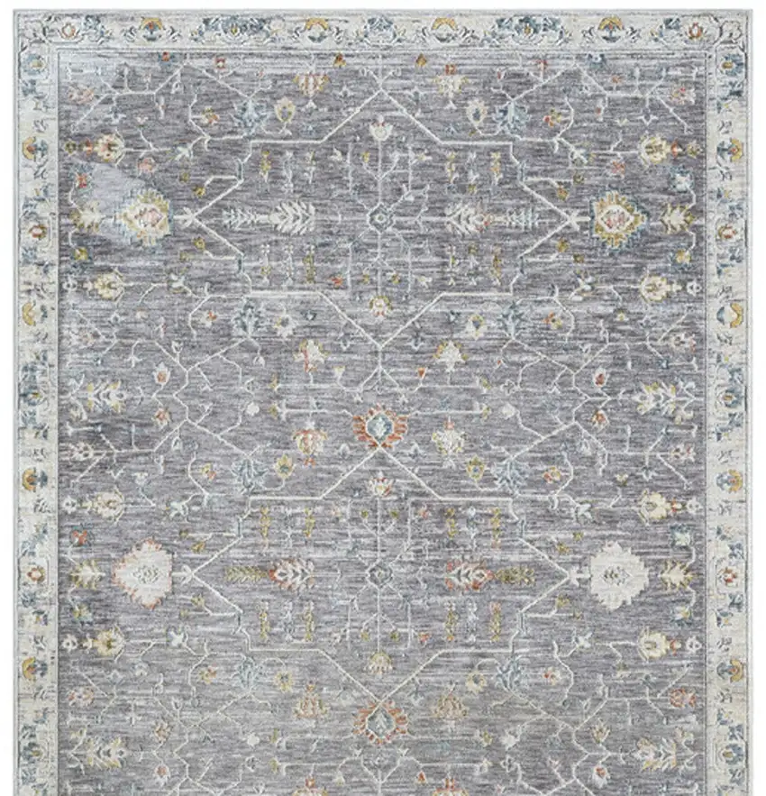 Gray Floral Distressed Runner Rug Photo 8