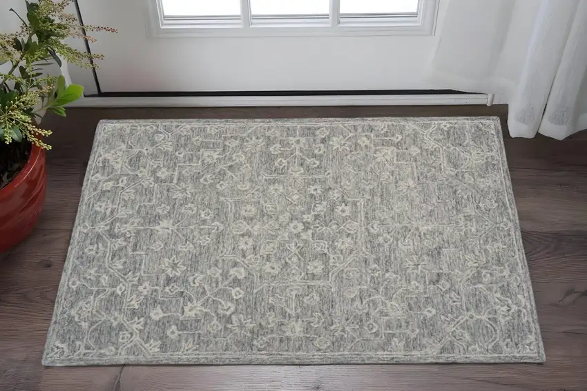 Gray Floral Finesse Area Rug Photo 1