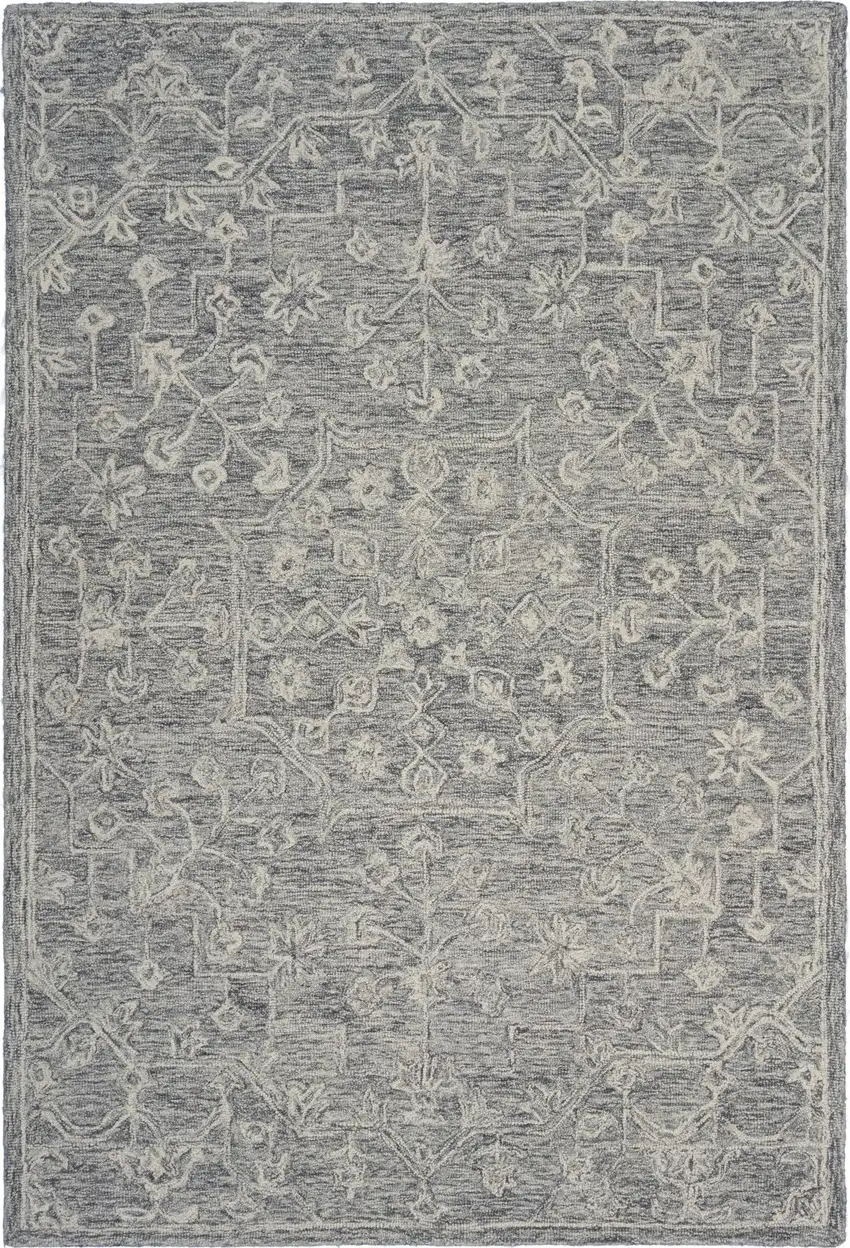 Gray Floral Finesse Area Rug Photo 1