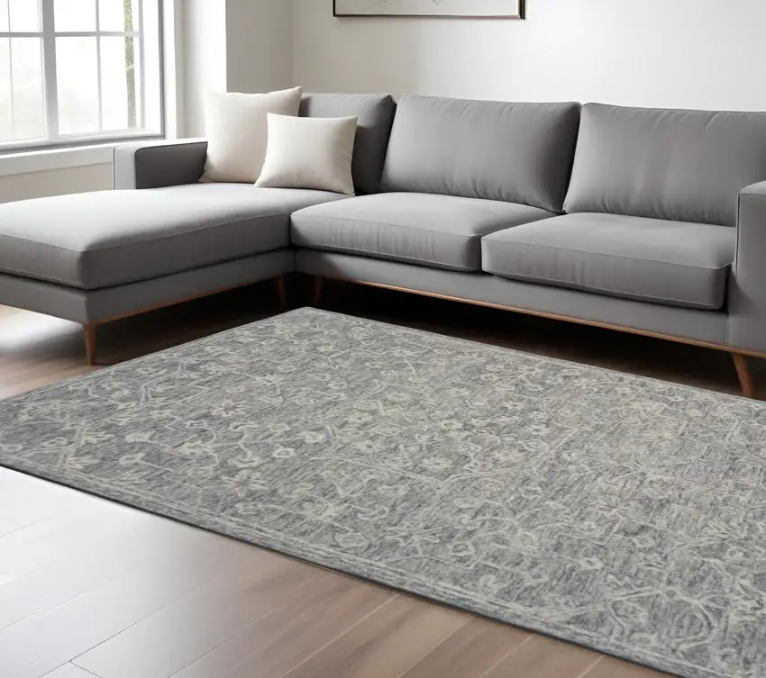 Gray Floral Finesse Area Rug Photo 1