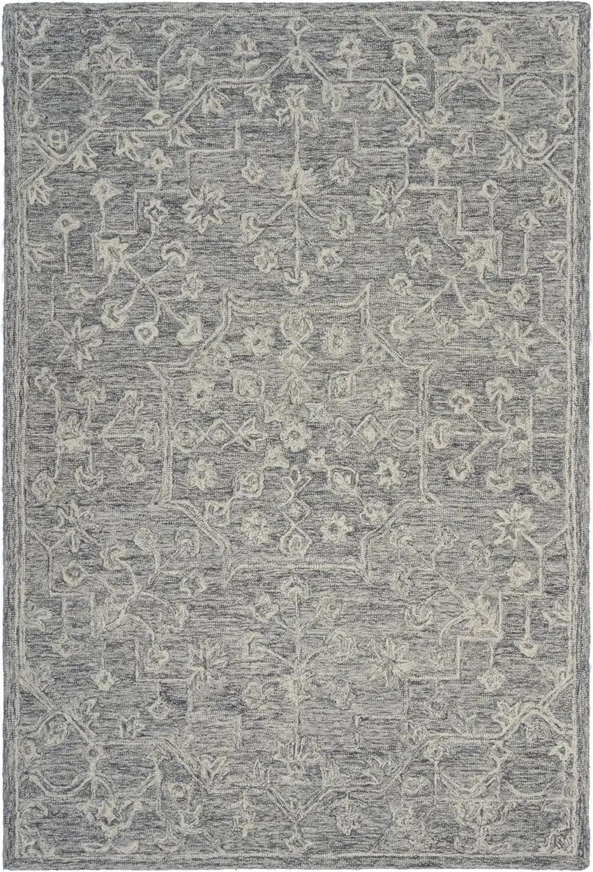 Gray Floral Finesse Area Rug Photo 7