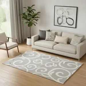 Photo of Gray Floral Power Loom Area Rug