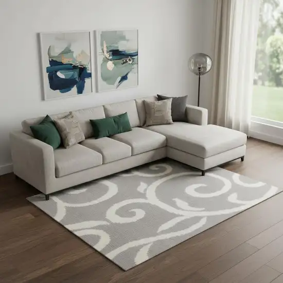 Gray Floral Power Loom Area Rug Photo 1