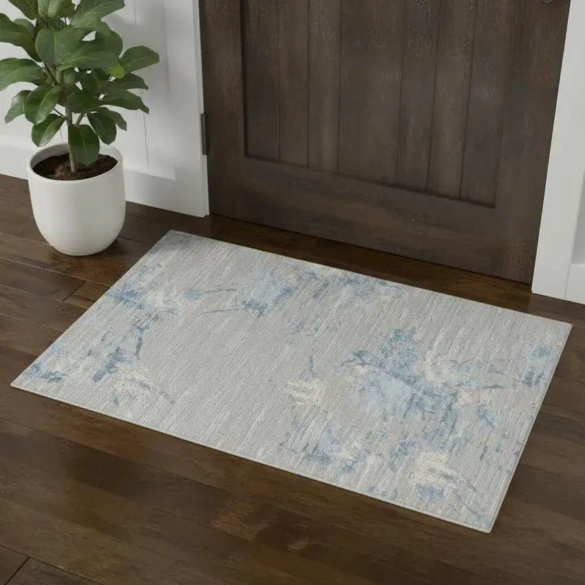 Gray Floral Power Loom Area Rug Photo 1