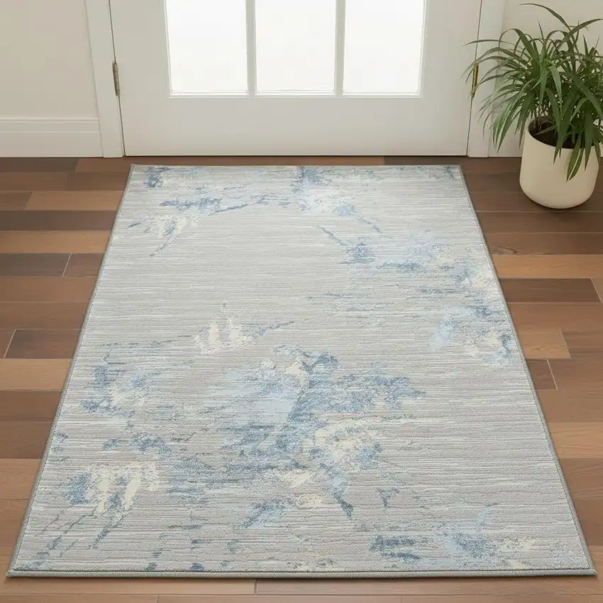 Gray Floral Power Loom Area Rug Photo 1