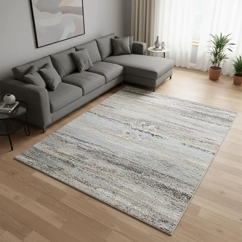 Gray Floral Power Loom Area Rug Photo 1