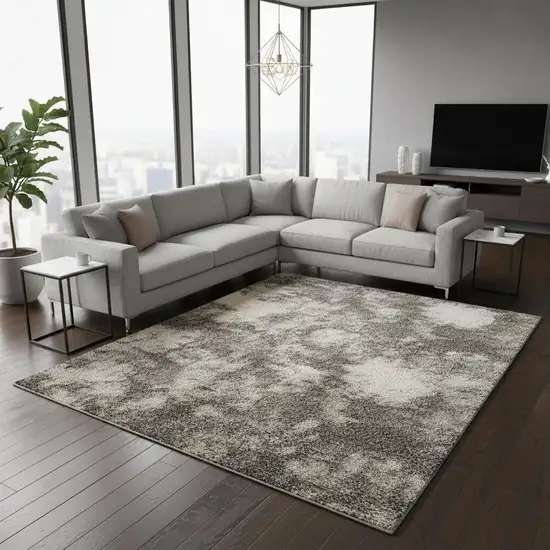 Gray Floral Power Loom Area Rug Photo 1