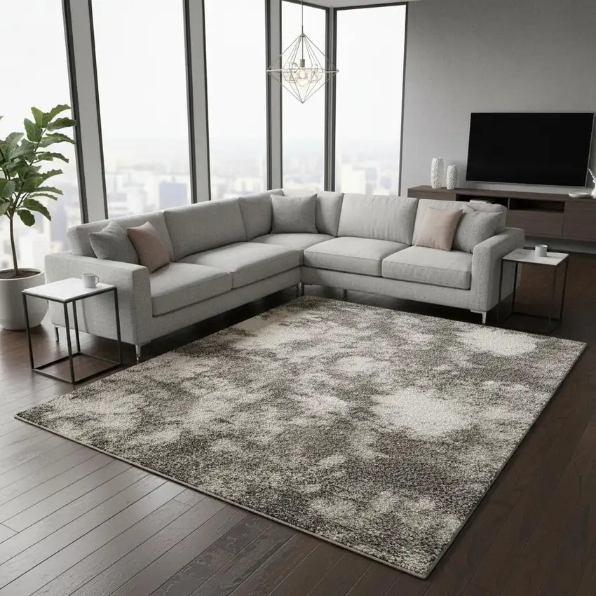 Gray Floral Power Loom Area Rug Photo 1