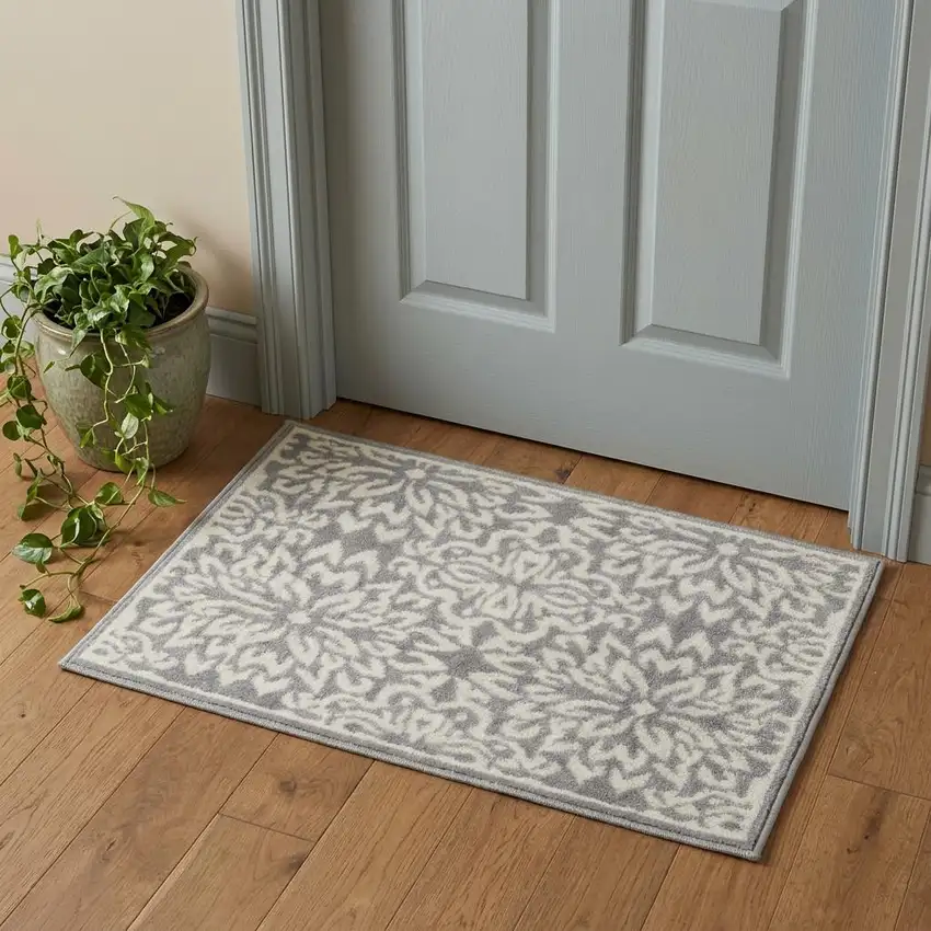 Gray Floral Power Loom Area Rug Photo 1