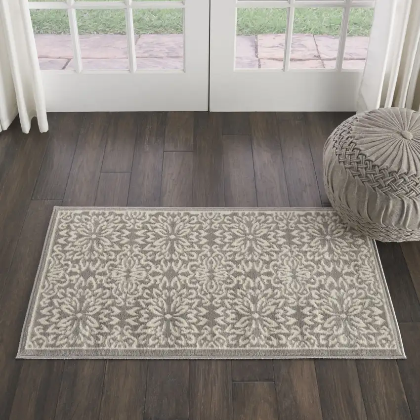 Gray Floral Power Loom Area Rug Photo 6