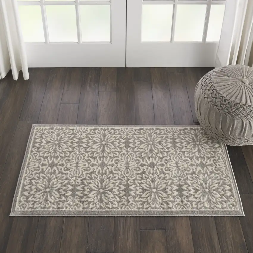 Gray Floral Power Loom Area Rug Photo 5