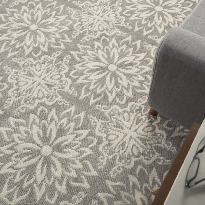 Gray Floral Power Loom Area Rug Photo 8