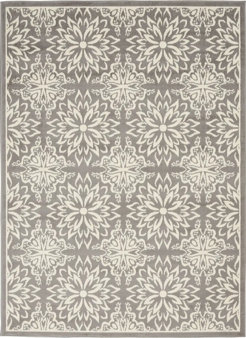 Gray Floral Power Loom Area Rug Photo 1