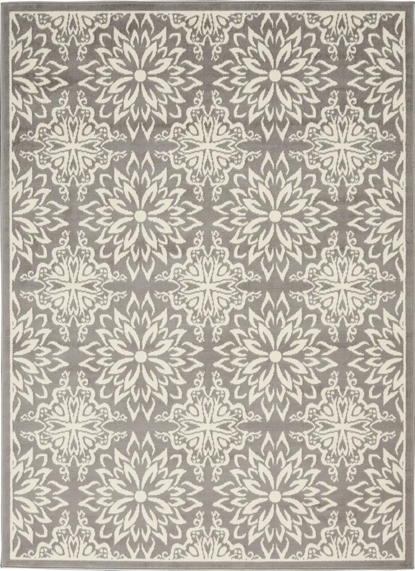 Gray Floral Power Loom Area Rug Photo 2