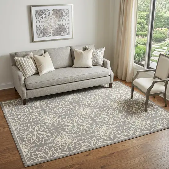 Gray Floral Power Loom Area Rug Photo 1