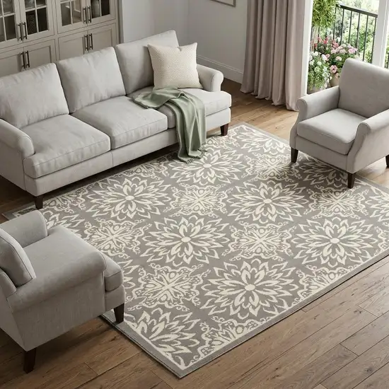 Gray Floral Power Loom Area Rug Photo 1