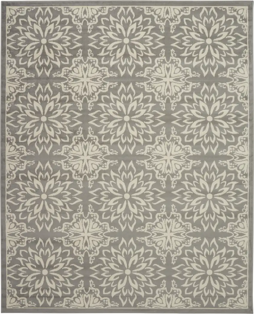 Gray Floral Power Loom Area Rug Photo 1