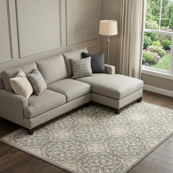 Gray Floral Power Loom Area Rug Photo 1