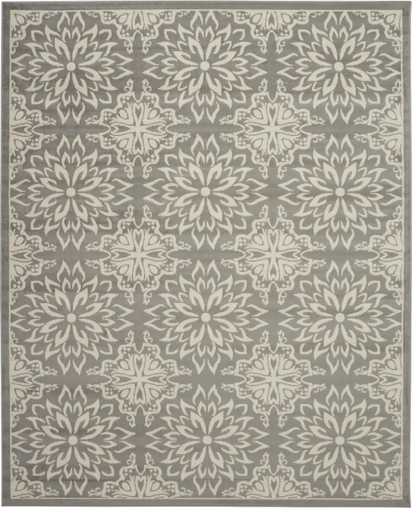 Gray Floral Power Loom Area Rug Photo 2