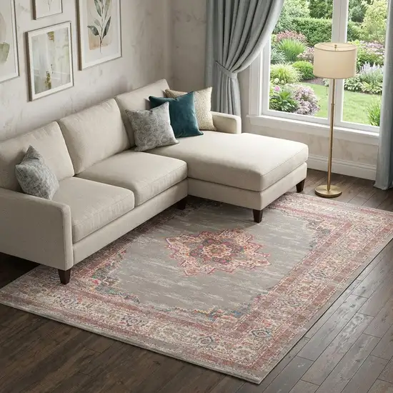 Gray Floral Power Loom Area Rug Photo 1