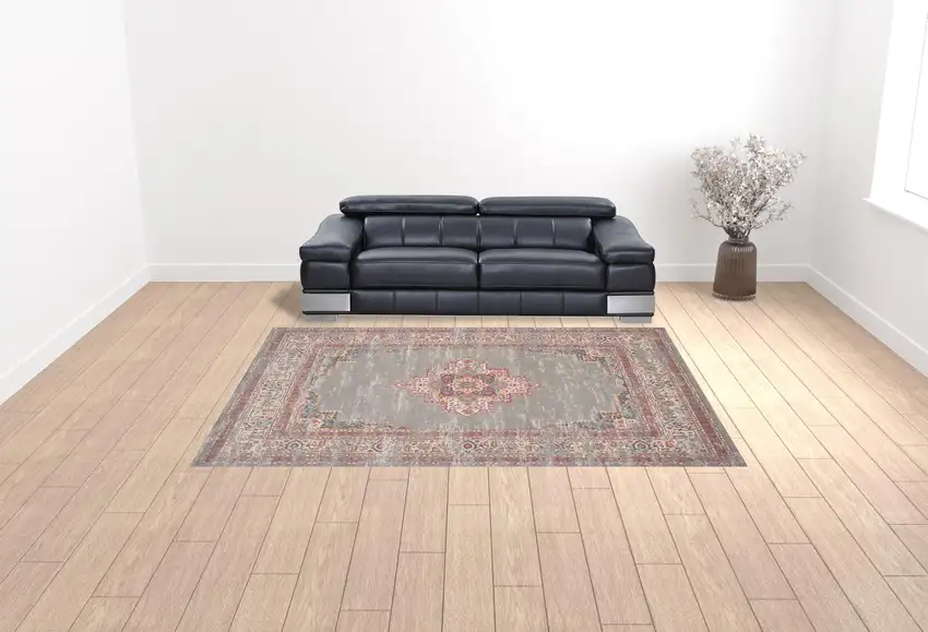 Gray Floral Power Loom Area Rug Photo 3