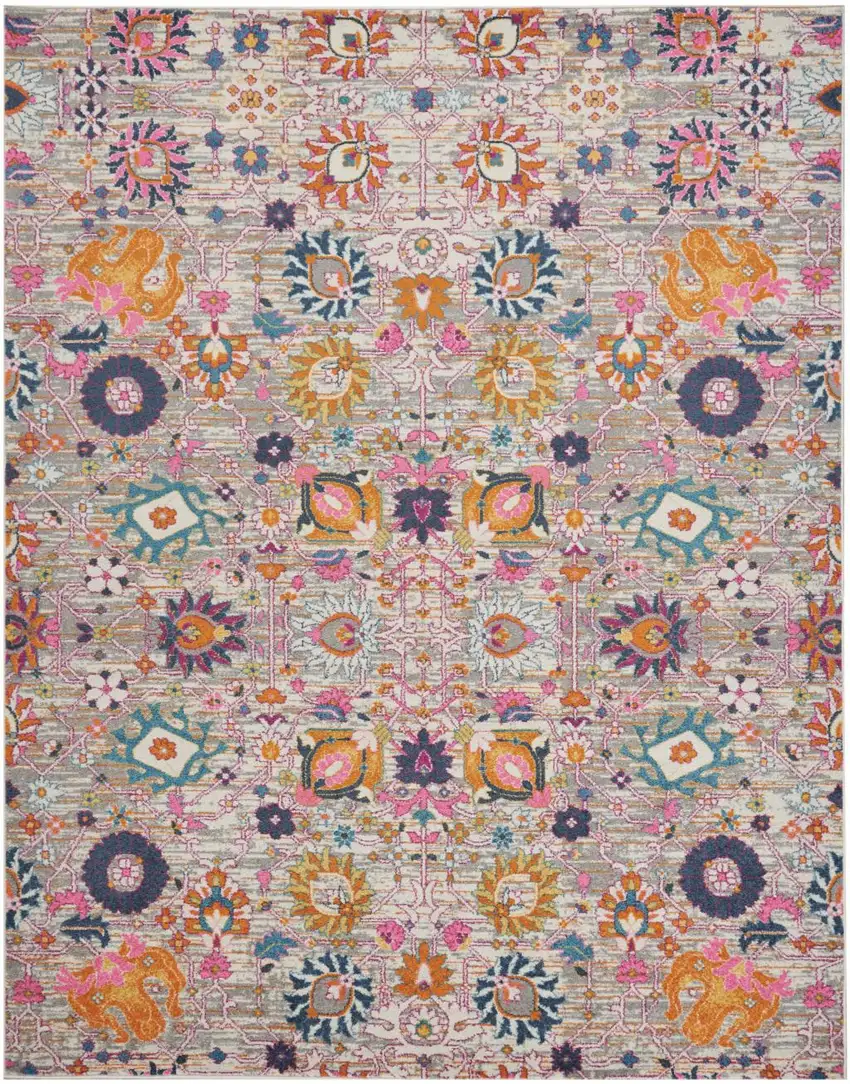 Gray Floral Power Loom Area Rug Photo 9