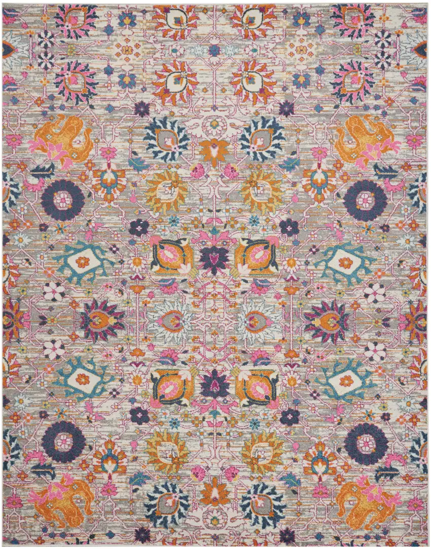 Gray Floral Power Loom Area Rug Photo 1