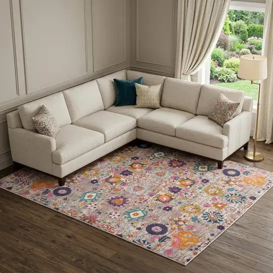 Gray Floral Power Loom Area Rug Photo 1