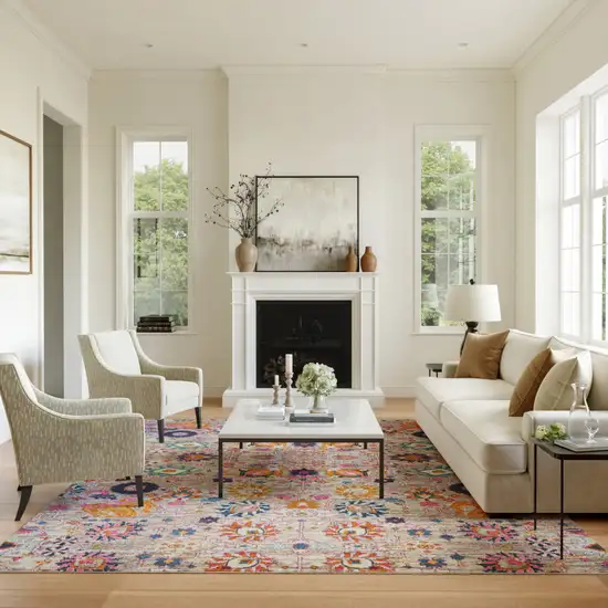 Gray Floral Power Loom Area Rug Photo 4