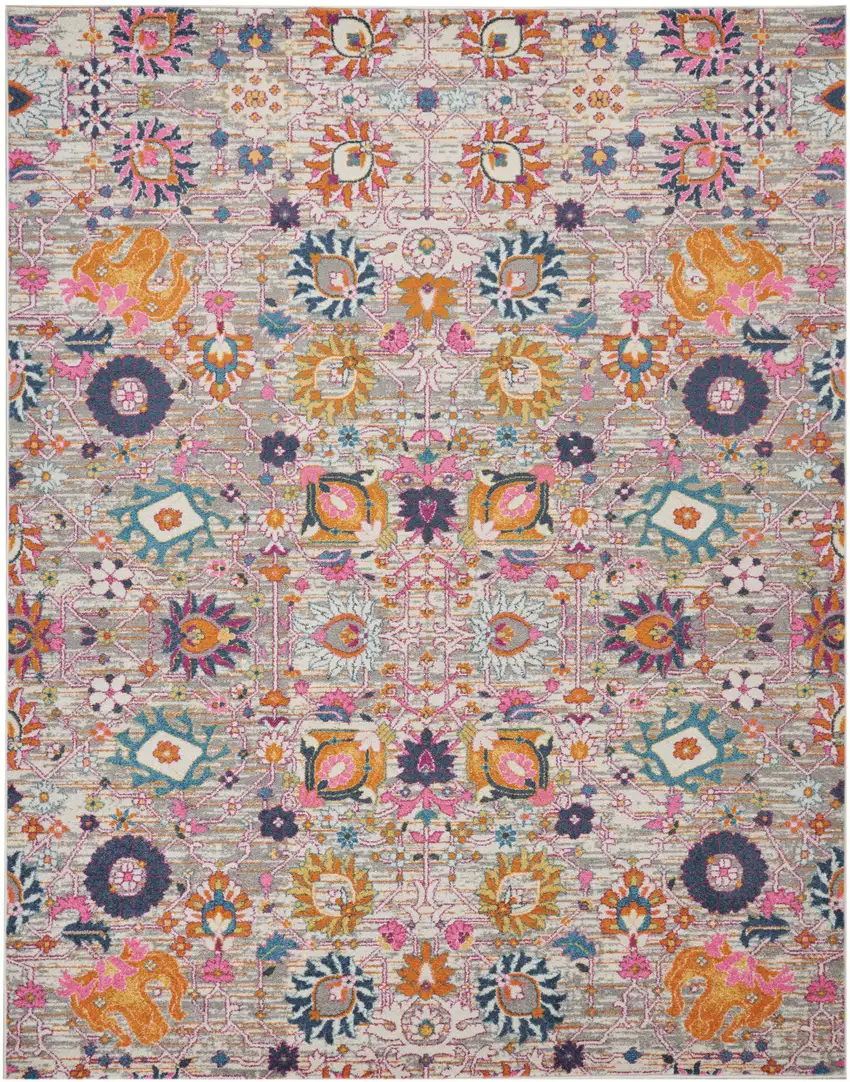 Gray Floral Power Loom Area Rug Photo 8