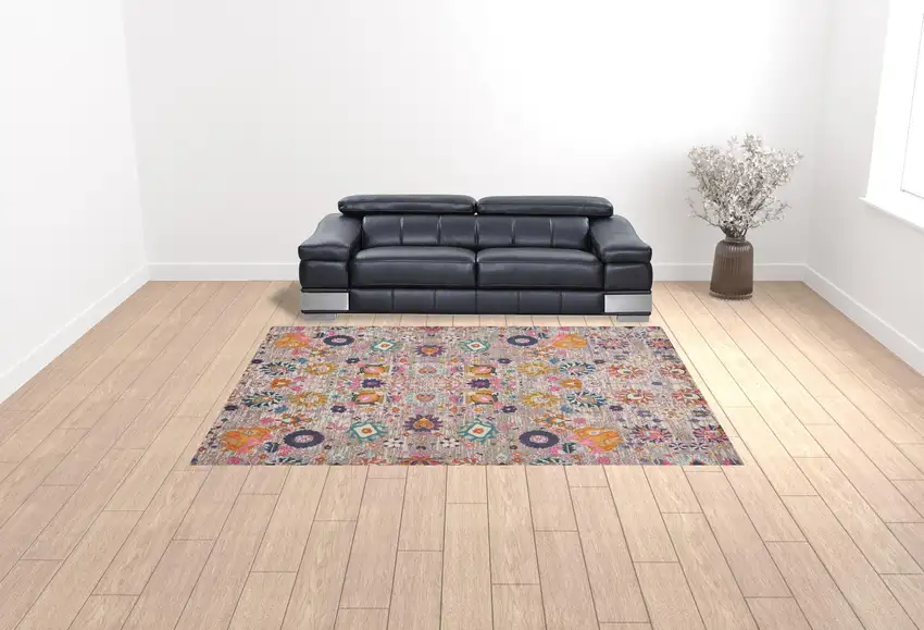 Gray Floral Power Loom Area Rug Photo 2