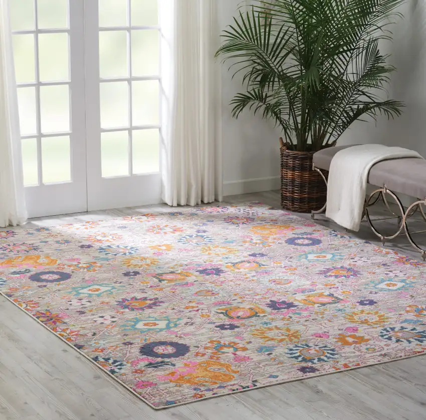 Gray Floral Power Loom Area Rug Photo 6