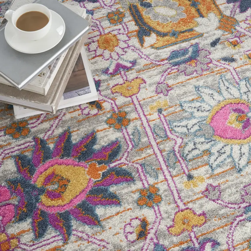 Gray Floral Power Loom Area Rug Photo 9