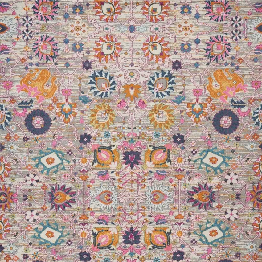 Gray Floral Power Loom Area Rug Photo 3
