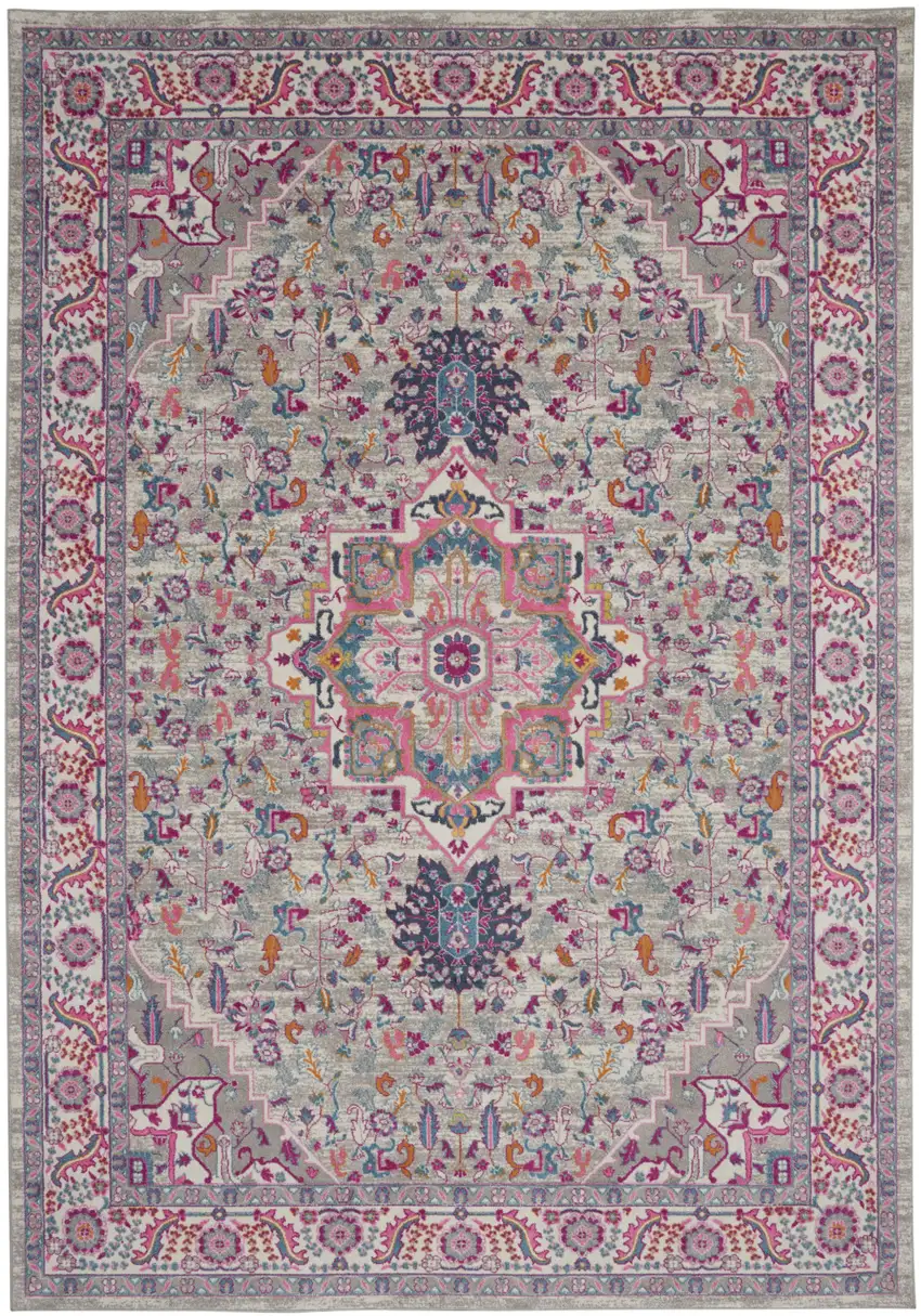 Gray Floral Power Loom Area Rug Photo 2