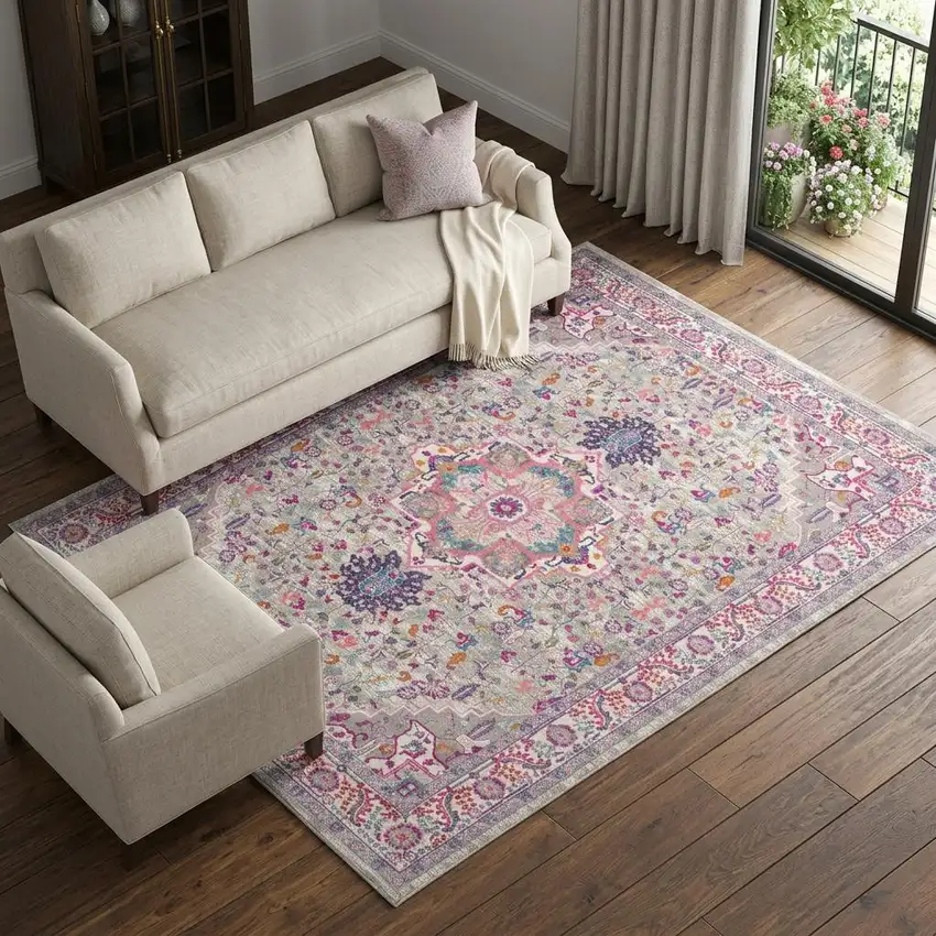 Gray Floral Power Loom Area Rug Photo 1