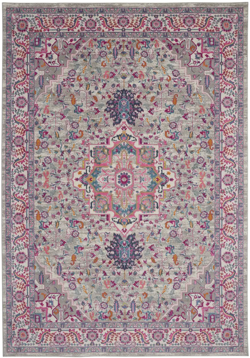 Gray Floral Power Loom Area Rug Photo 1