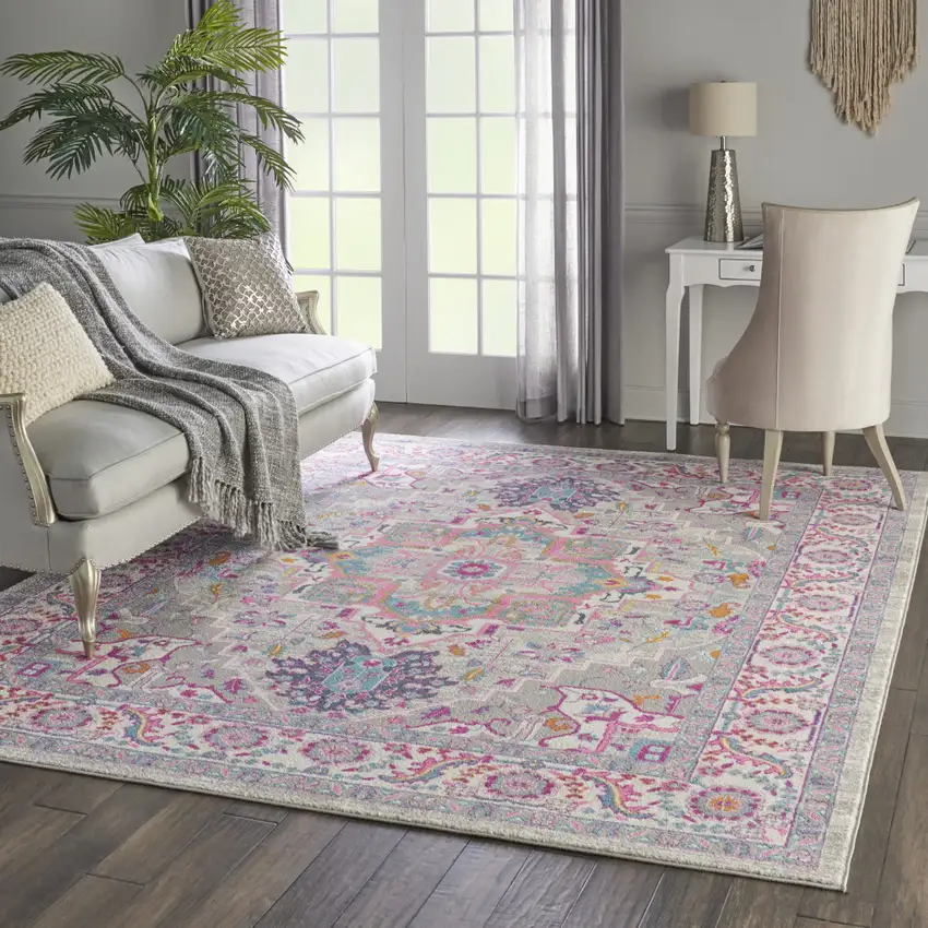 Gray Floral Power Loom Area Rug Photo 9