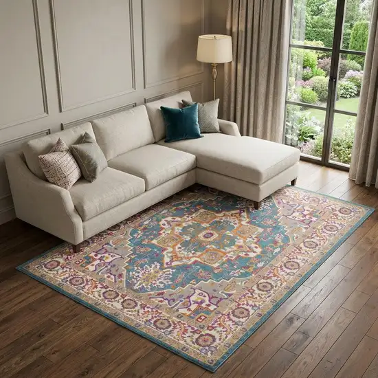 Gray Floral Power Loom Area Rug Photo 1