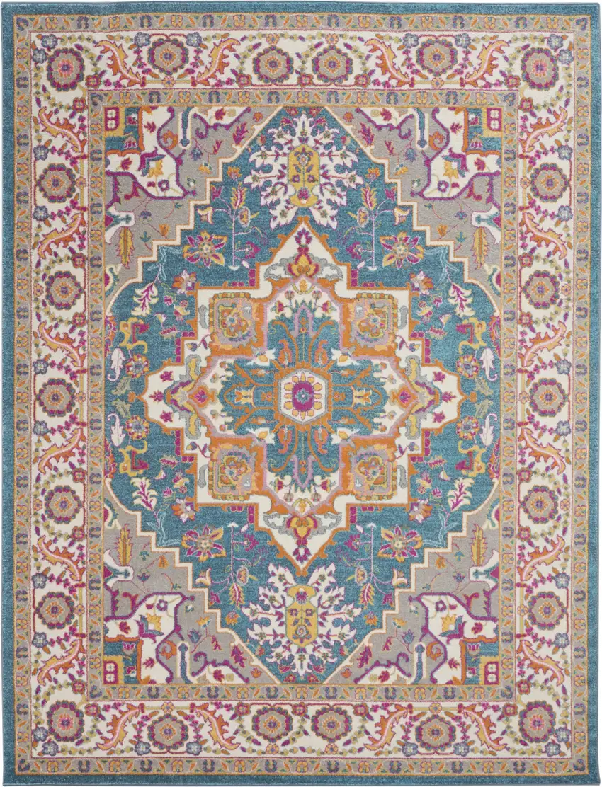 Gray Floral Power Loom Area Rug Photo 1