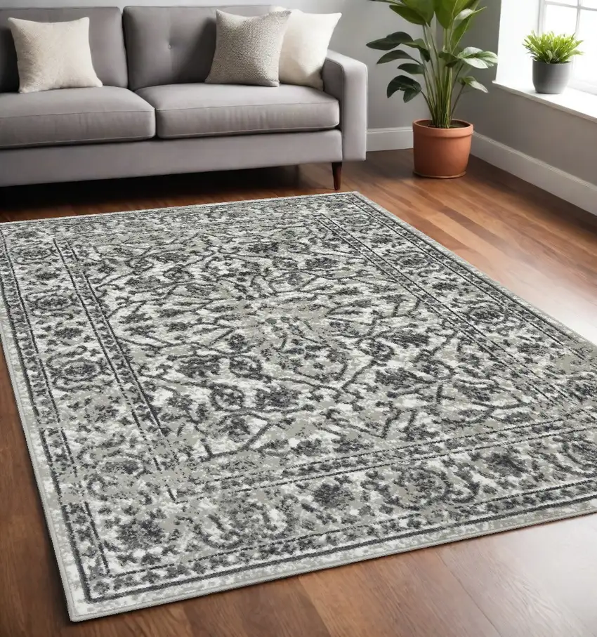 5' X 7' Gray Floral Power Loom Area Rug Photo 1