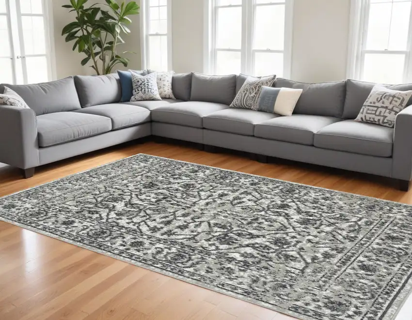 Gray Floral Power Loom Area Rug Photo 1