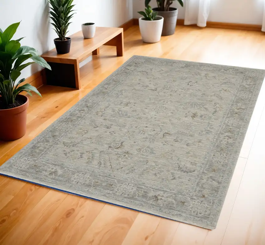 Gray Floral Power Loom Area Rug Photo 1