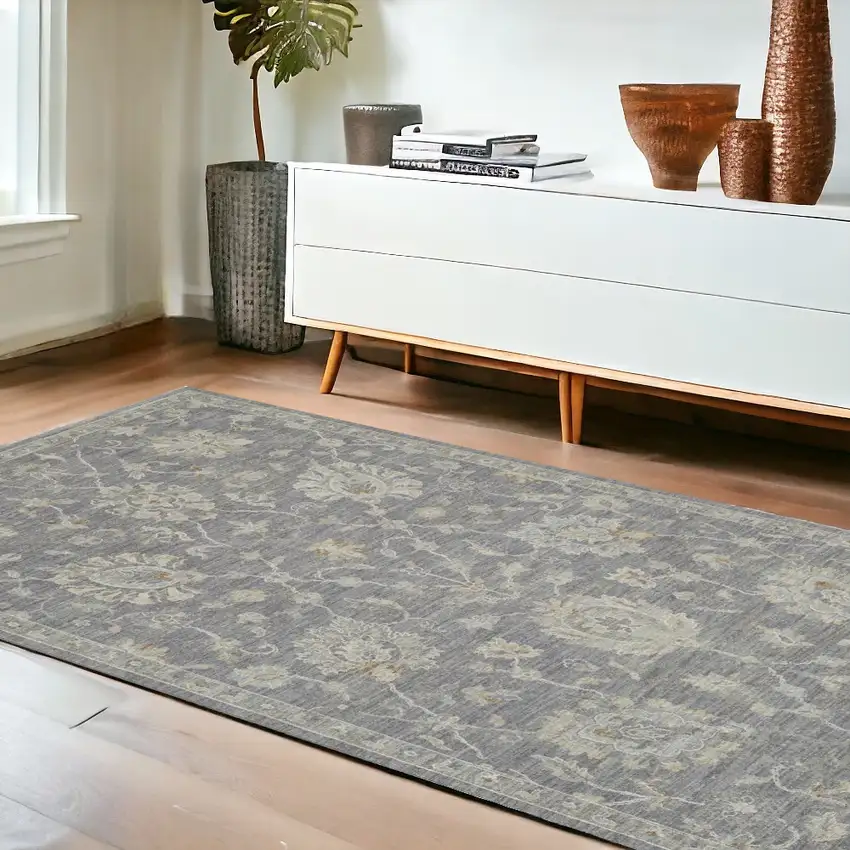Gray And Charcoal Floral Area Rug Photo 1