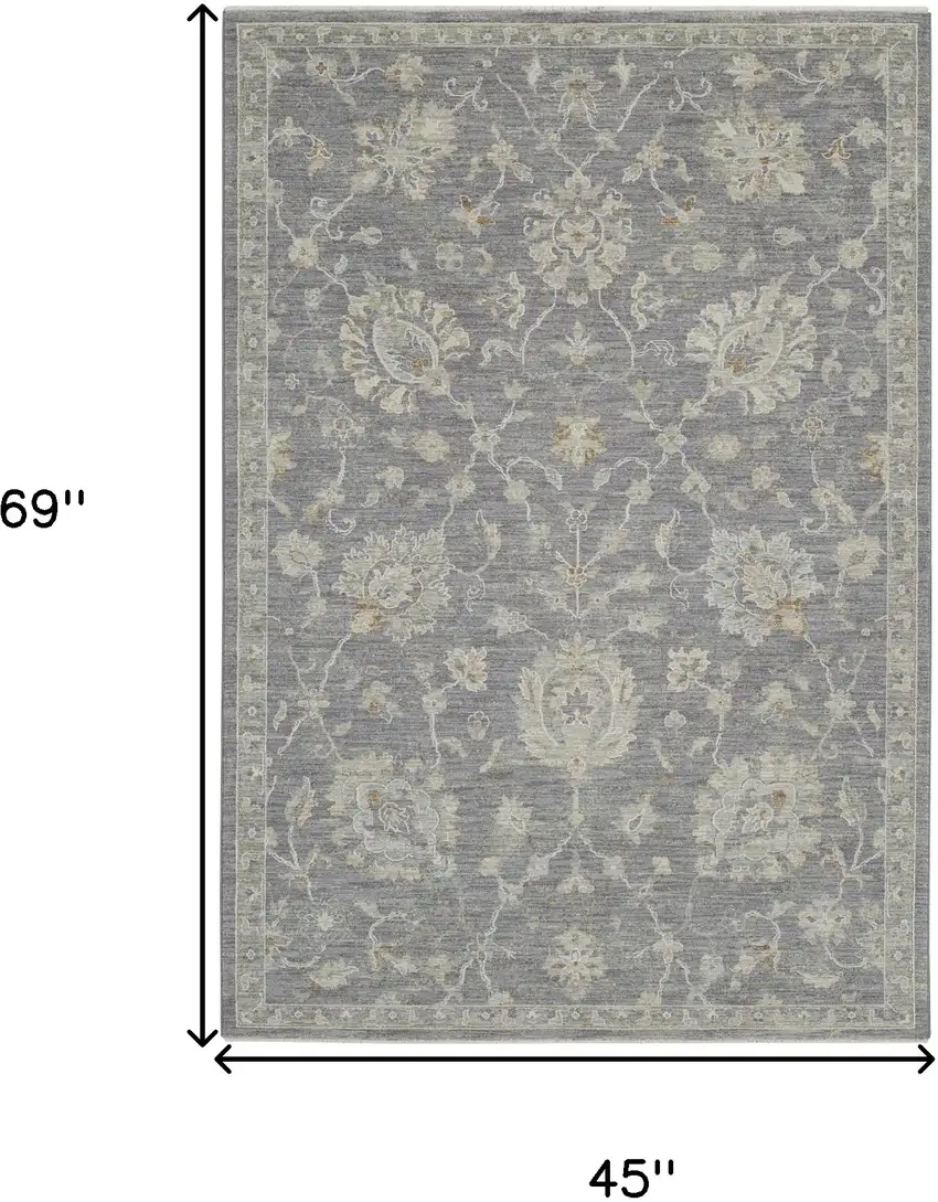Gray And Charcoal Floral Area Rug Photo 3