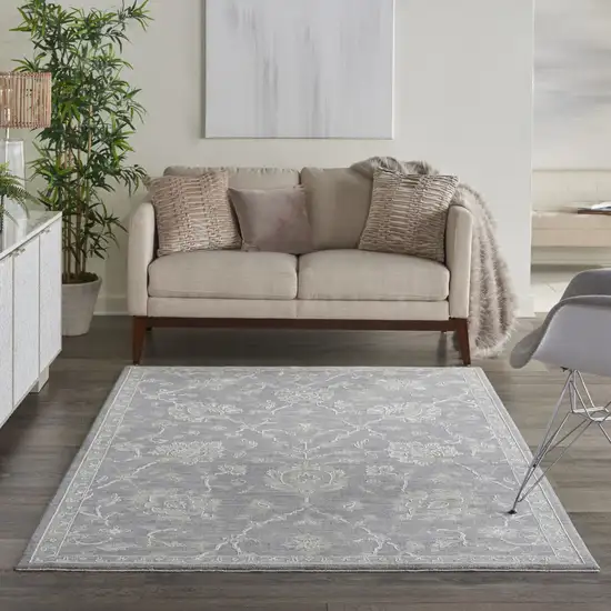 Gray And Charcoal Floral Area Rug Photo 4