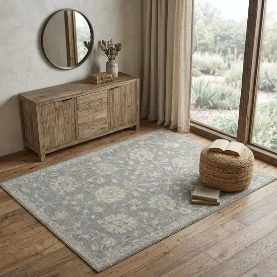Gray And Charcoal Floral Area Rug Photo 1