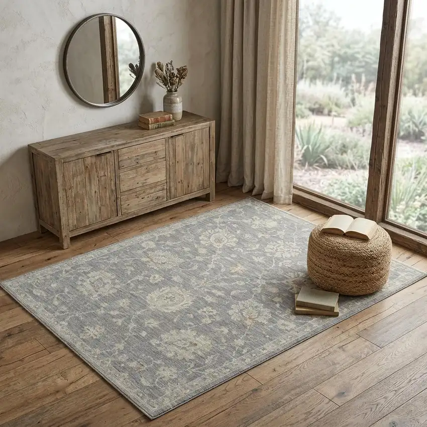 Gray And Charcoal Floral Area Rug Photo 1